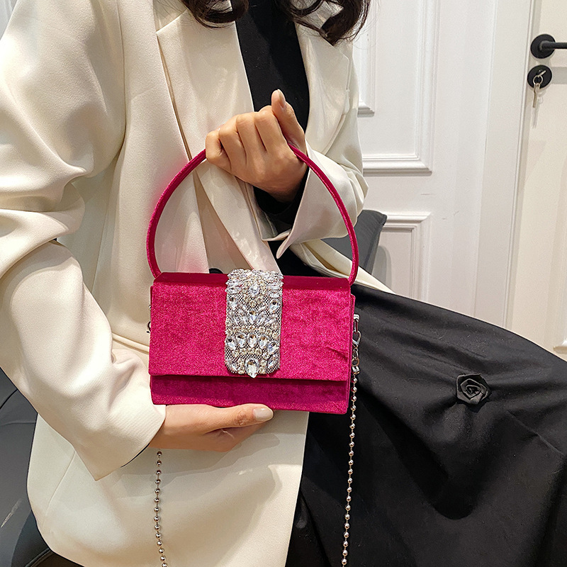 Trendy Bright Diamond Women's Candy Color Fashionable Rhinestone Shoulder Crossbody Small Square Bag ddmymoon