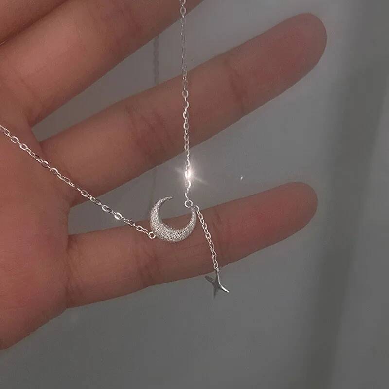 Popularity Fashion Moon Star Sterling Sier Necklace Geometric Shape Pendant Chain for Women's Fine Accessories