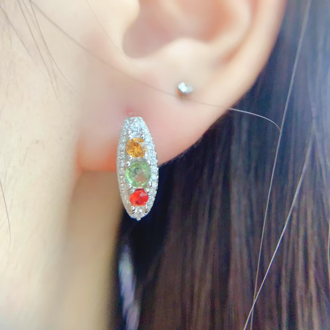 Allergy free 925 silver sapphire hoop earrings with thick 18K gold plating 3mm and 4mm natural sapphire earrings for party