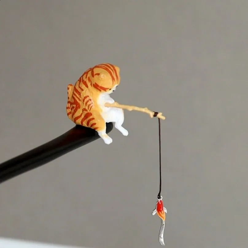 Cute Hairpin Cat Fishing - Sandalwood Hair Accessories Women Gift 250807