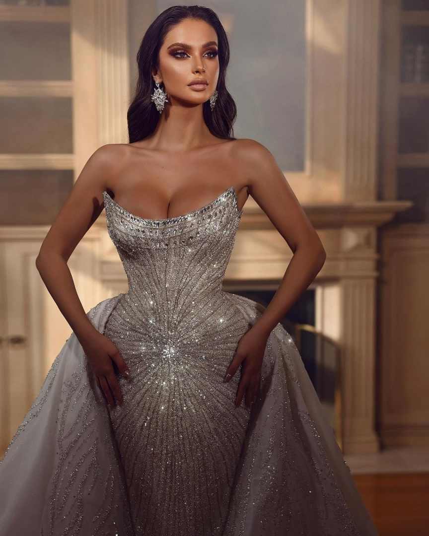 Sparkly Mermaid Prom Dress Sequins Spaghetti Straps Shine Crystals Evening Gowns Ground Dresses Sleeveless Customized Robe De Soiree vestido de novia 