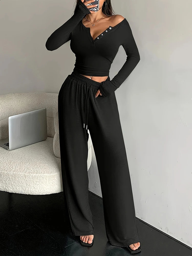 Aynaray Women Winter Spring Solid Sweatsuit Set Suits Outfits 2 Two Piece Tracksuit Pant Set For Women Female 250805