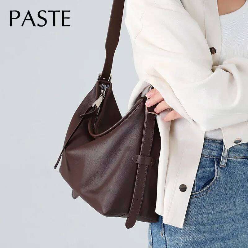 Strictly Select Natural Cow Leather Women Single Shoulder Chocolate Color Large All-match Soft Ladies Crossbody Bag