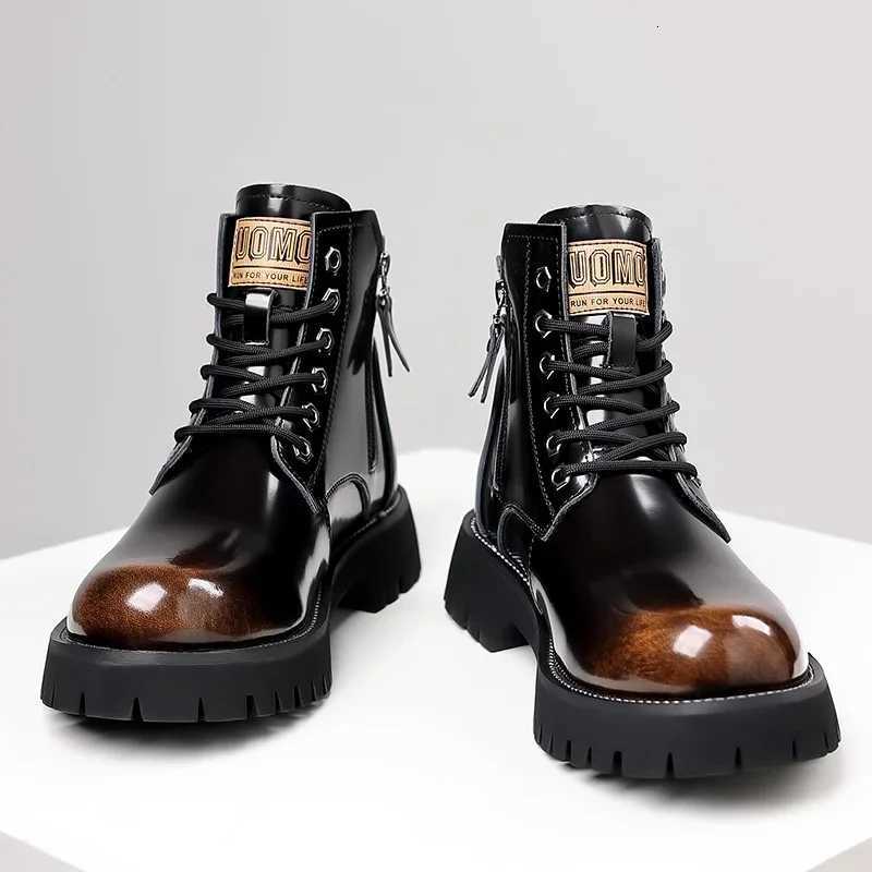 100% Genuine Leather Mens Ankle Boots Comfortable Motorcycle Boots Men Lace Up Business High Top Shoes Dress Boots Designer Footwear W250811