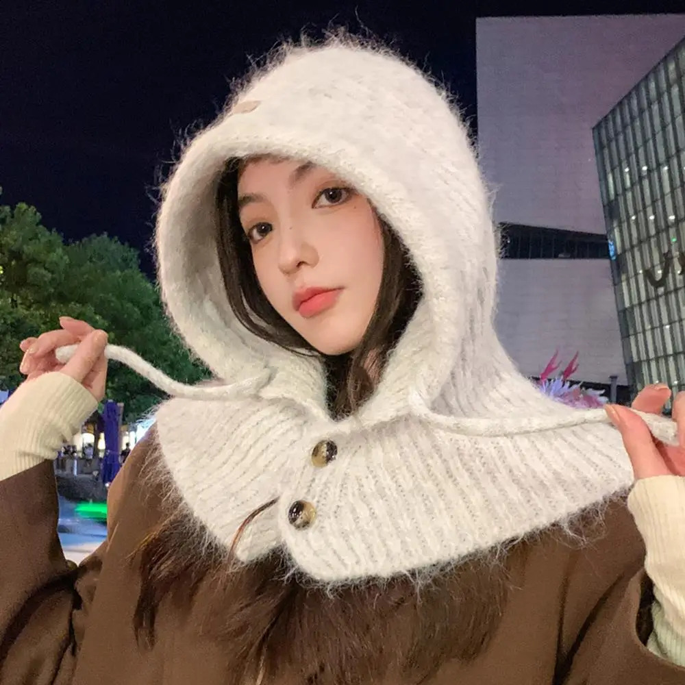 Winter Beanie Hats One-Piece Knit Wool Balaclavas Hooded Caps Korean Style Womens Winter Hood Neck Warmer Cycling Beanies Caps 250808