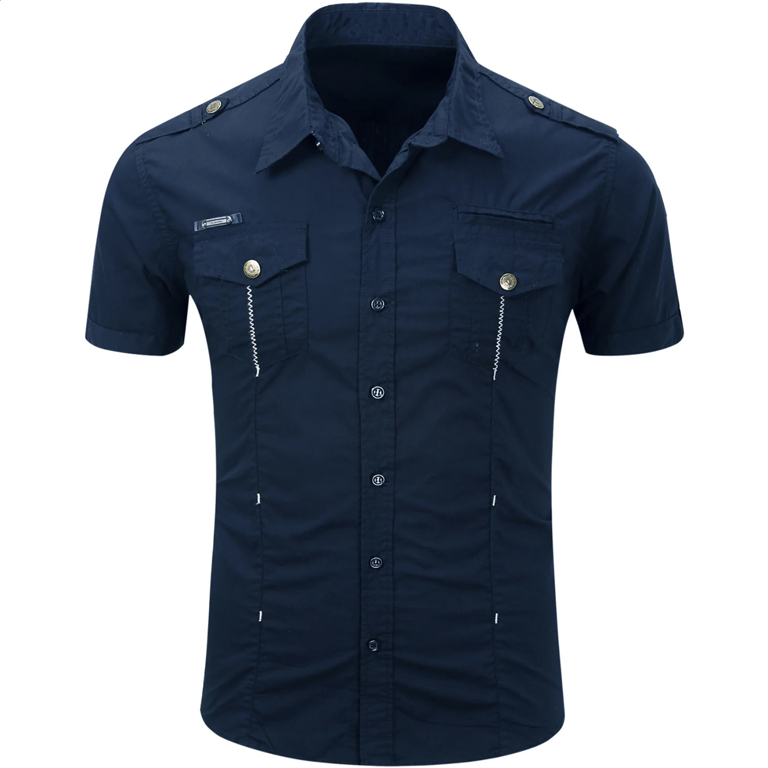 Fashion 2025 Mens Casual 100% Cotton Military Tactical Shirt Summer Short Sleeve Solid Color Cargo Work Shirts with Pocket 250811