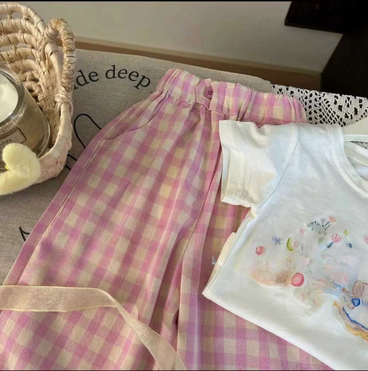 Childrens Clothing Sets Animal Print Short-sleeved Top + Plaid Wide-leg Pants 2pcs Sets Kids Boutique Clothes for 2 to 6 Years Z250811