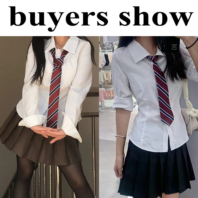 Xpqbb Womens White Shirt Korean Preppy Style Long Sleeve Turndown Collar Blouse School Girl Uniform Student Slim Shirts 250811