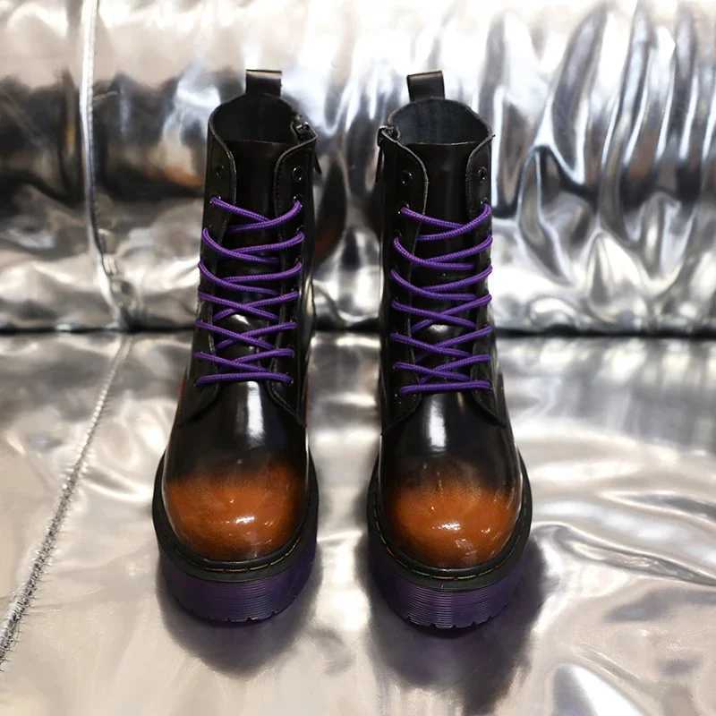 2025 New Womens Ankle Boots Increased Boots Fashion Genuine Leather Purple Casual Motorcycle Luxury Shoes W250811