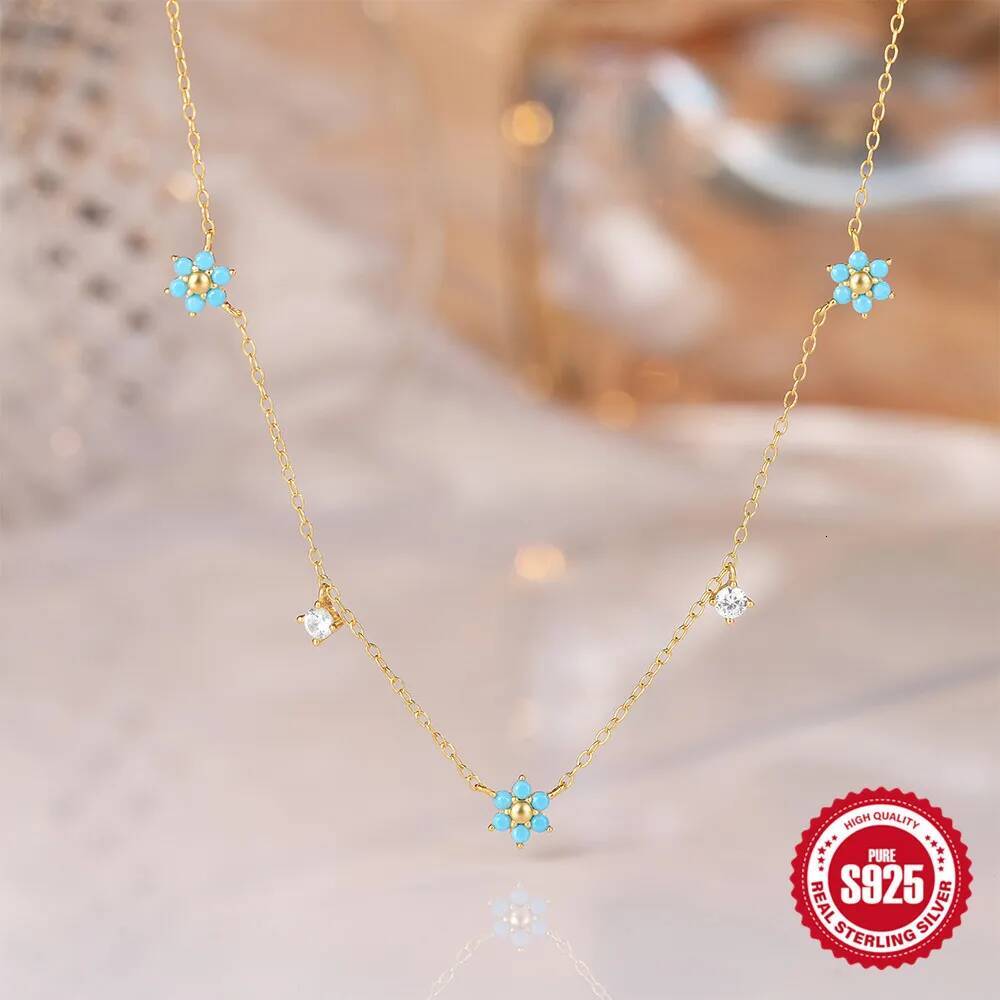 CANNER S Sterling Sier Turquoise Flower Zircon Pendant Necklaces For Women Necklace Clavicle Chain Jewelry Gifts Collares