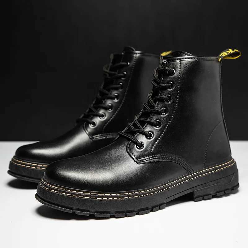 High Top Boots Mens Leather Shoes Fashion Motorcycle Ankle Boots For Men Winter Boots Man Shoes Lace-Up Botas Hombre W250811
