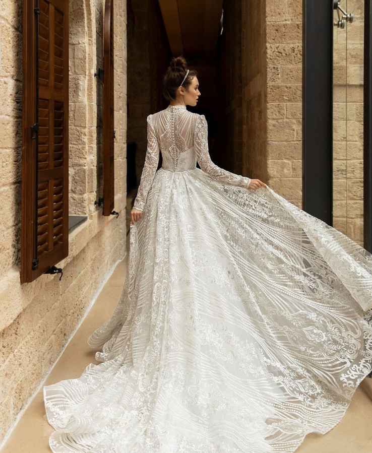 Luxury Princess A Line Wedding Dress Customized High Collar Long Sleeve Tulle Lace Bridal Gown Floor Length Marriage Dresses Bride Vestidos De Novia