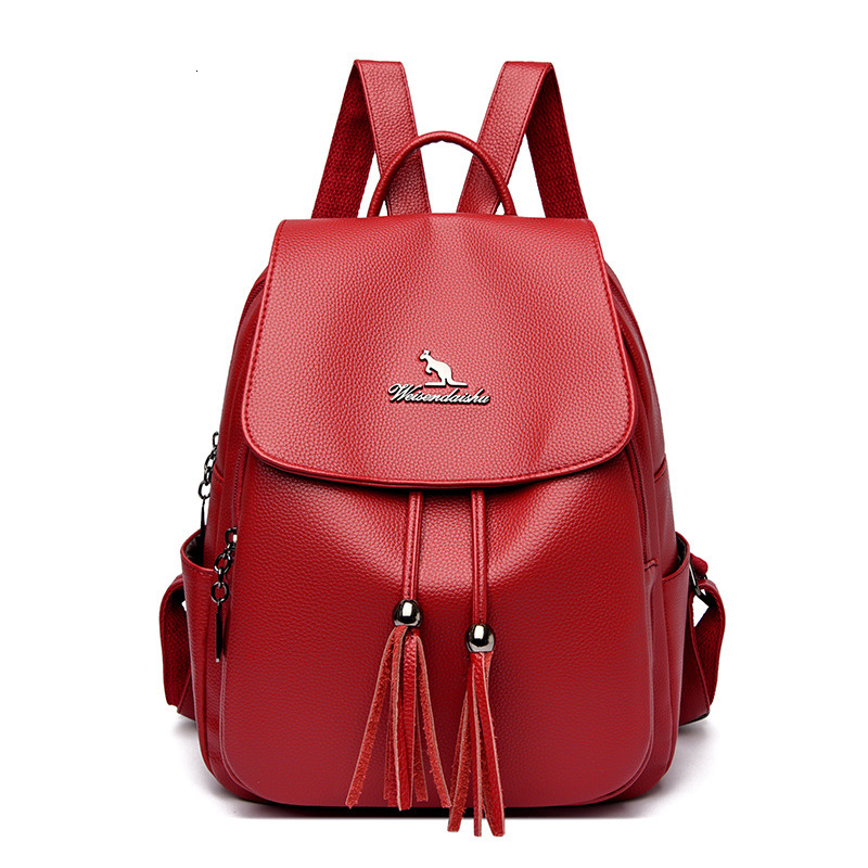 Fashion Tassel for Women 2025 New Versatile Large Capacity Soft Leather Student School Bag Commuter Travel Backpack ddmymoon