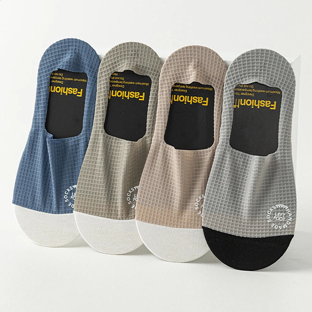 3Pairs Mens Invisible Socks Thin Breathable Comfortable High Quality Waffle Pattern Boat Sock Sweatabsorbing Casual Mesh Sox 250805