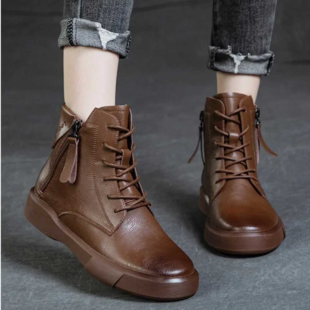 Genuine Leather Womens Boots Short Boots Thick Soled Knight Boots Womens Casual Shoes Versatile Womens Shoes Platform Shoes W250811