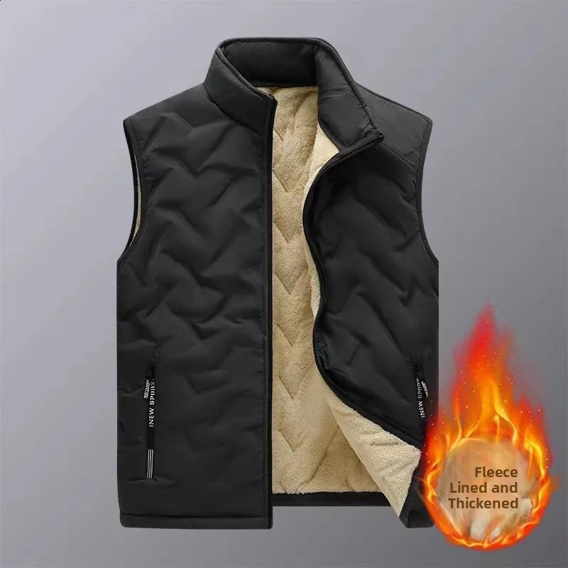 Thiened Fce Warm down Cotton Vest Mens Autumn Winter Lamb Velvet oulder Pad Vest Jaet Zipper Decoration Stand Fit 250804