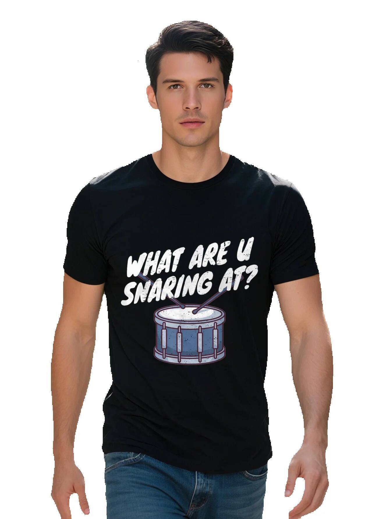 Comfort Fit Men's Funny Drummer T-Shirt What Are You Sharing Snare Drum Graphic Cotton Black Casual Tee for