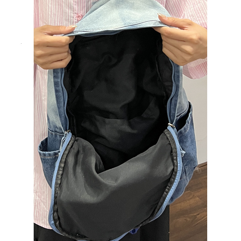 New style casual gradient denim backpack retro washed canvas backpack large capacity backpack designer bag designer backpack women's bag