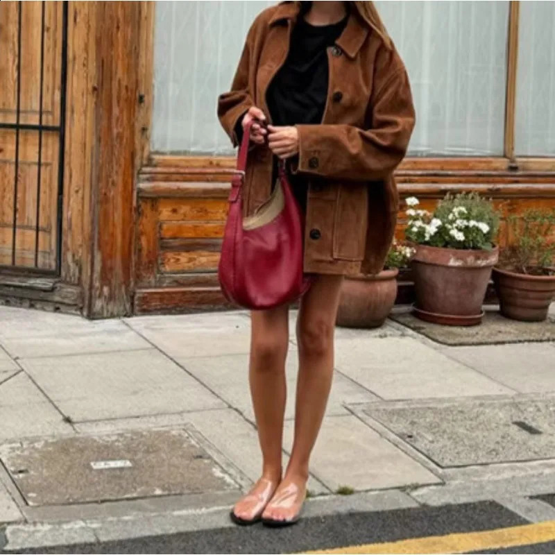 Lapel long-sleeved button jacket Europe and America autumn and winter loose street style pocket jacket 250804