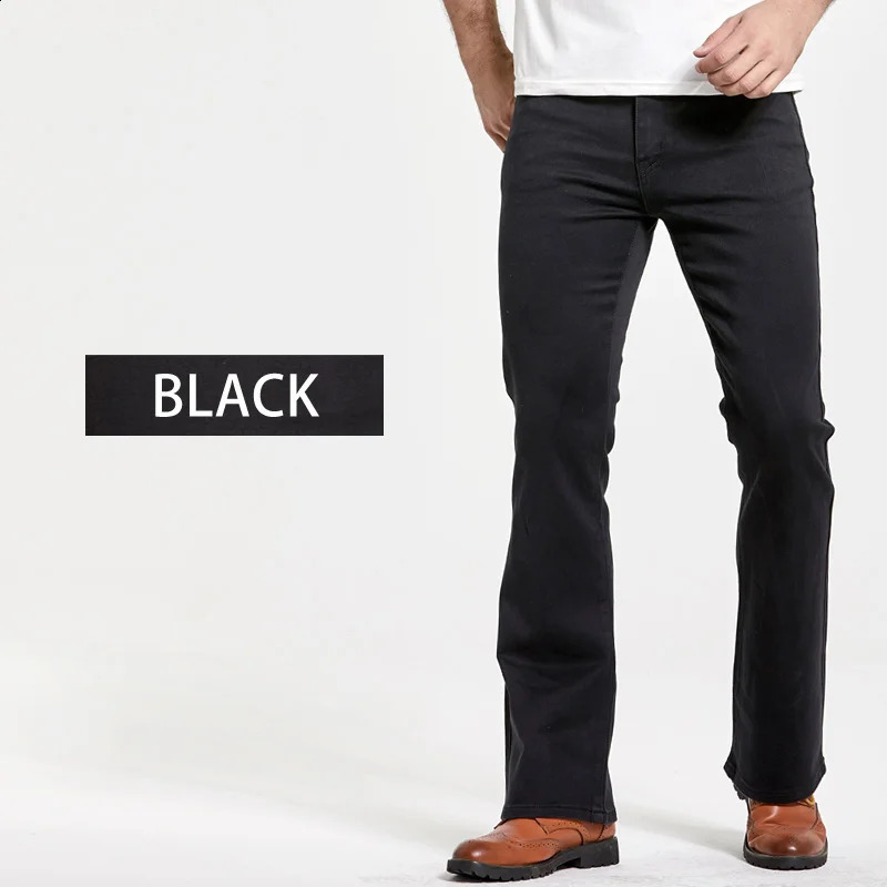 Mens Boot Cut Jeans Slightly Flared Slim Fit Blue Black Trousers er Classic Male Stretch Denim Pants 250805