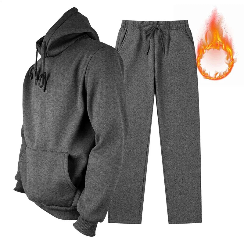 Mens sports set 2-piece wool hooded casual sports set jogging set 250805