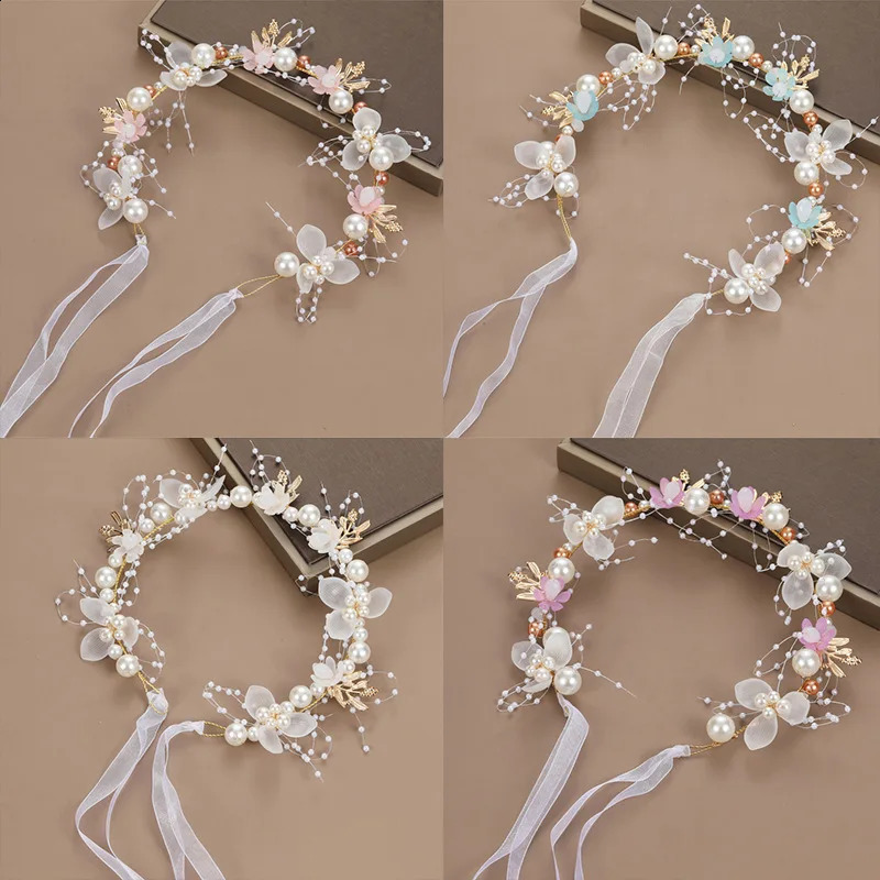 Spring Bohemian Girls Bridal Pearl Hair Headdress Flower Wreath Bride Garland Head Hoop Headbands Jewelry Children Gifts 250804