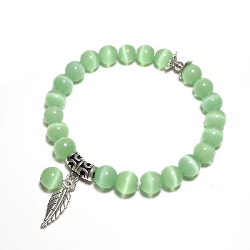 Genuine Cat Eyes Stone Bracelet For Women Natural Moonstone Braslet Leaf Pendant Braclet Pink Opal Brazalete Girlfriend Gift 250805