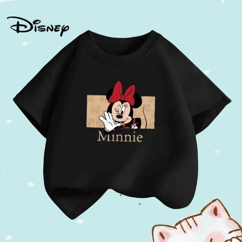 Disney Summer Baby Girls Solid Clothes Kid Disney Bow Minnie Printed Short Sleeve T-shirts Children Cartoon O-neck Soft Breathable Top W250811