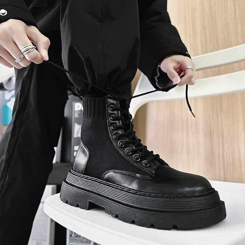 Mens Platform Boots Black Non-slip Motorcycle Boots Tactical Lace Up Boots New Mens Boots Fashionable Walking Work Boots yy W250811