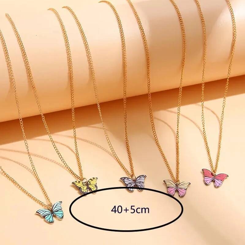 5 Pcs Fashion Boho Colorful Butterfly Necklaces Set for Women Korea Style Pendant Necklace Cute Jewelry Gift Wholesale 2024 New Jewelry for Women