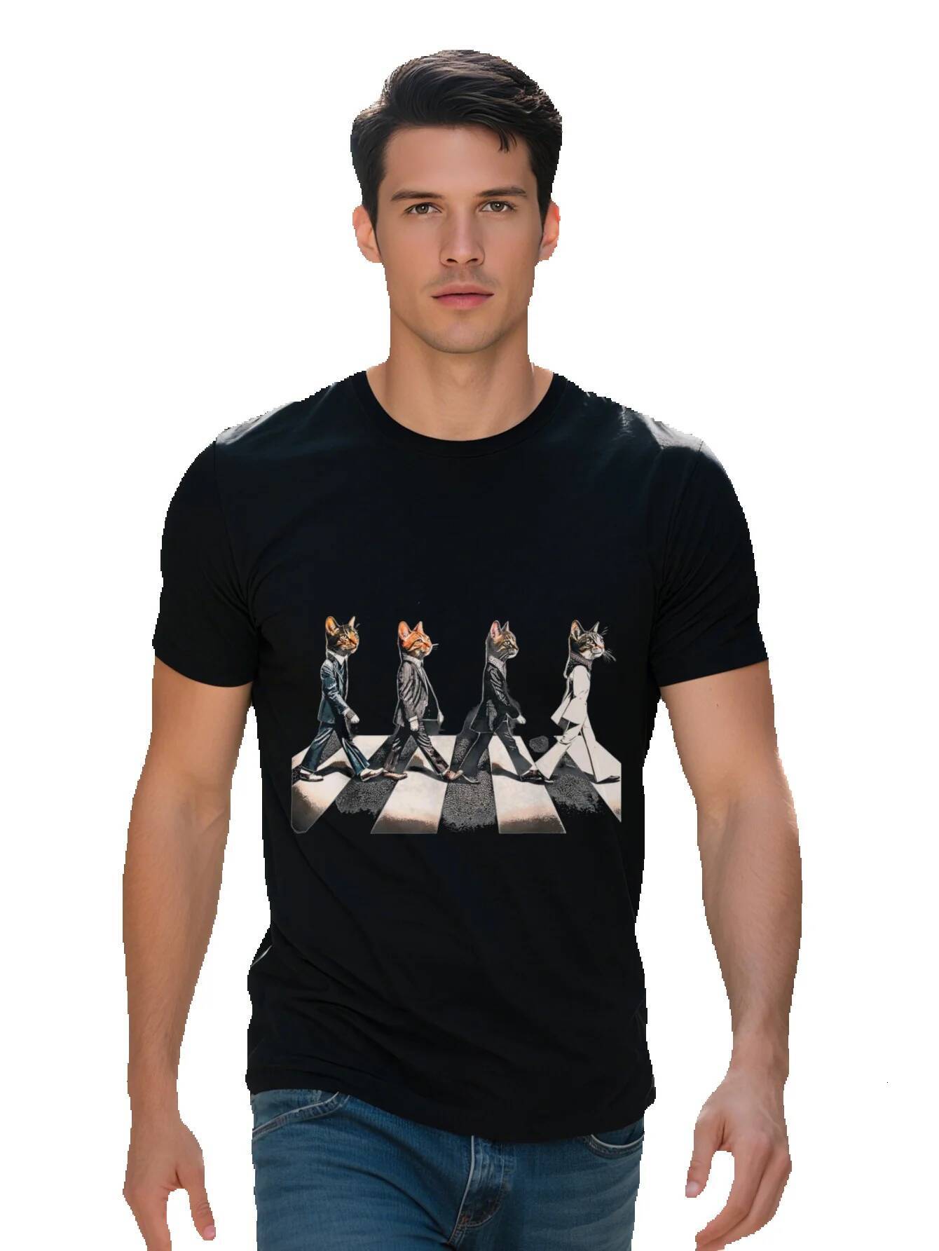 Men S g Cotton Distressed Cat Playing Guitar Music Band Funny Heavy Meowtal T-shirt 33e9f 6aede