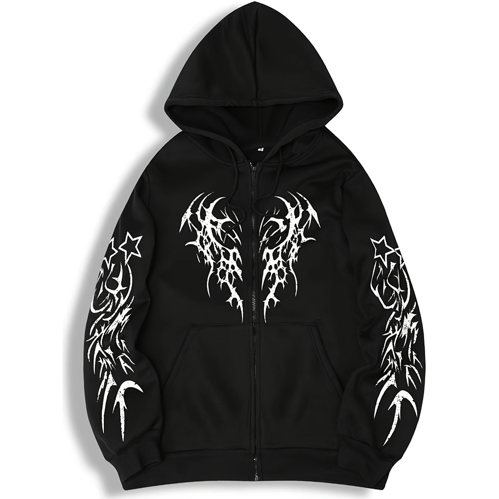 Men's Hoodies 2000s Breathedivinity Hoodie Gothic Style Pattern Oversized Sweatshirts Dark Textured Cool Print Man Coat Jacket