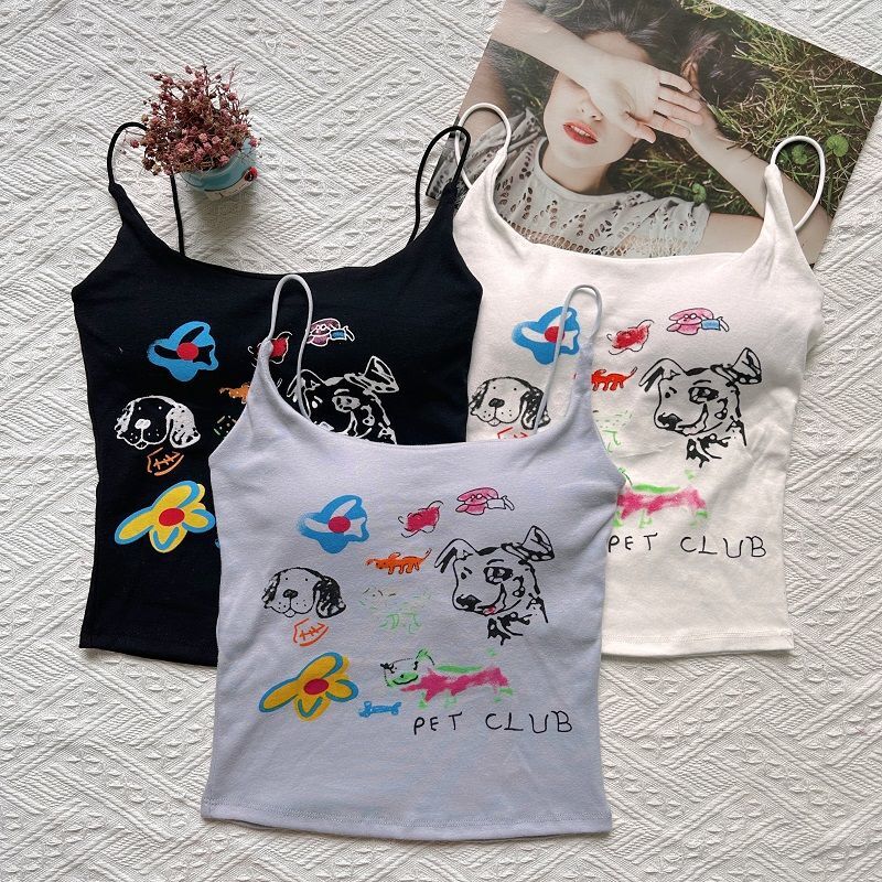 Yellow Dopamine Camisole Vest For Women With Chest Pads Beautiful Back Tube Top Base Layer Outerwear Sweet And Spicy Printed Top