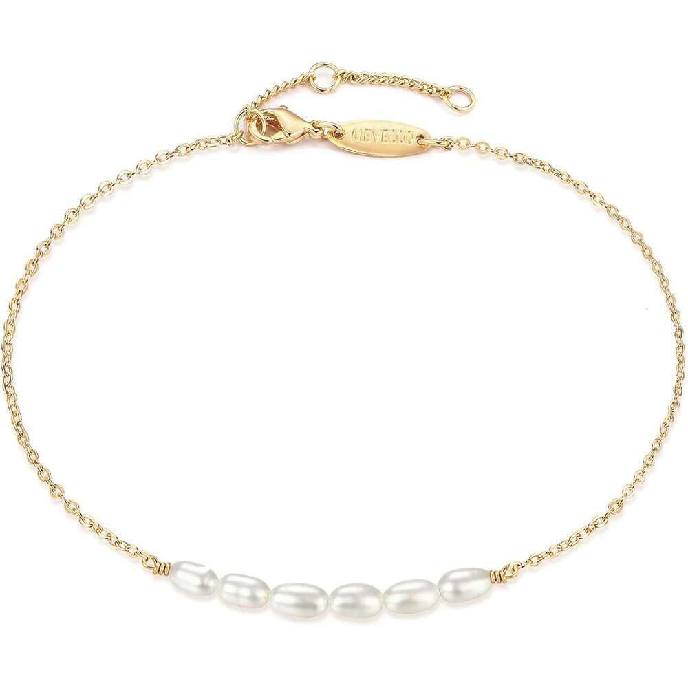 Boho Delicate Handmade Gold Plated Dainty Beach Pearl Foot Chain Ankle Bracelet Adjustable Wafer Anklet for Women ANK-Pearl