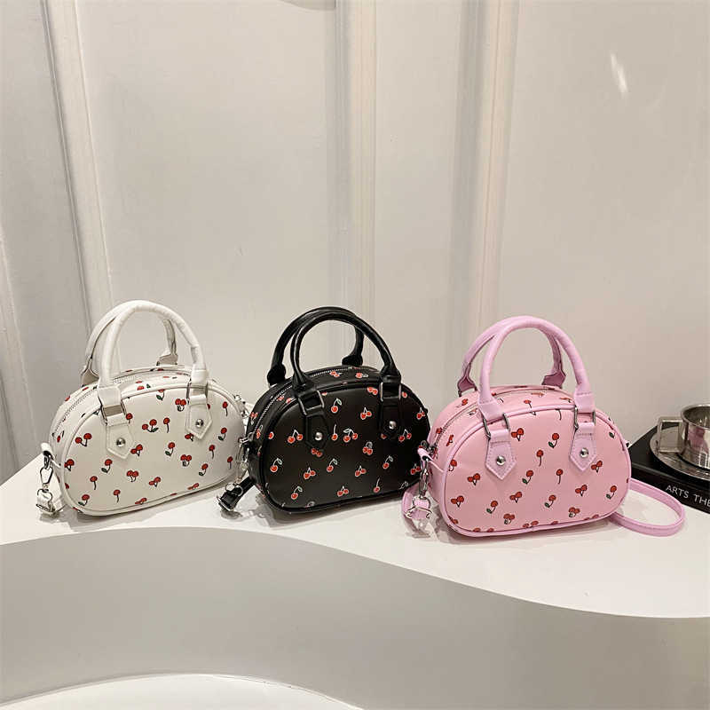 Korean Style Sweet Cherry Print Handbag Shoulder Bag for Women Large Capacity Summer 2025 Aesthetic Commuter Shoulder Crossbody Bag