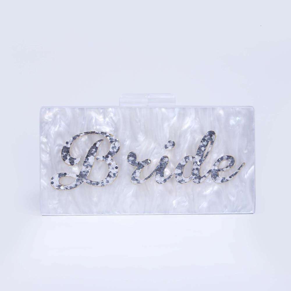 Women's New Fashionable White Pearl Letter Sequin Acrylic Clutch Crossbody Exquisite Evening Dress Bag
