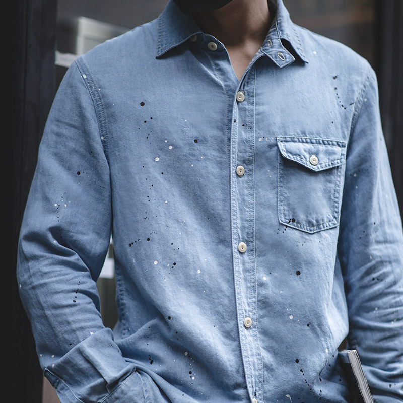Long Sleeve Mens Splattered Ink Print Shirt - Stylish Casual Wear