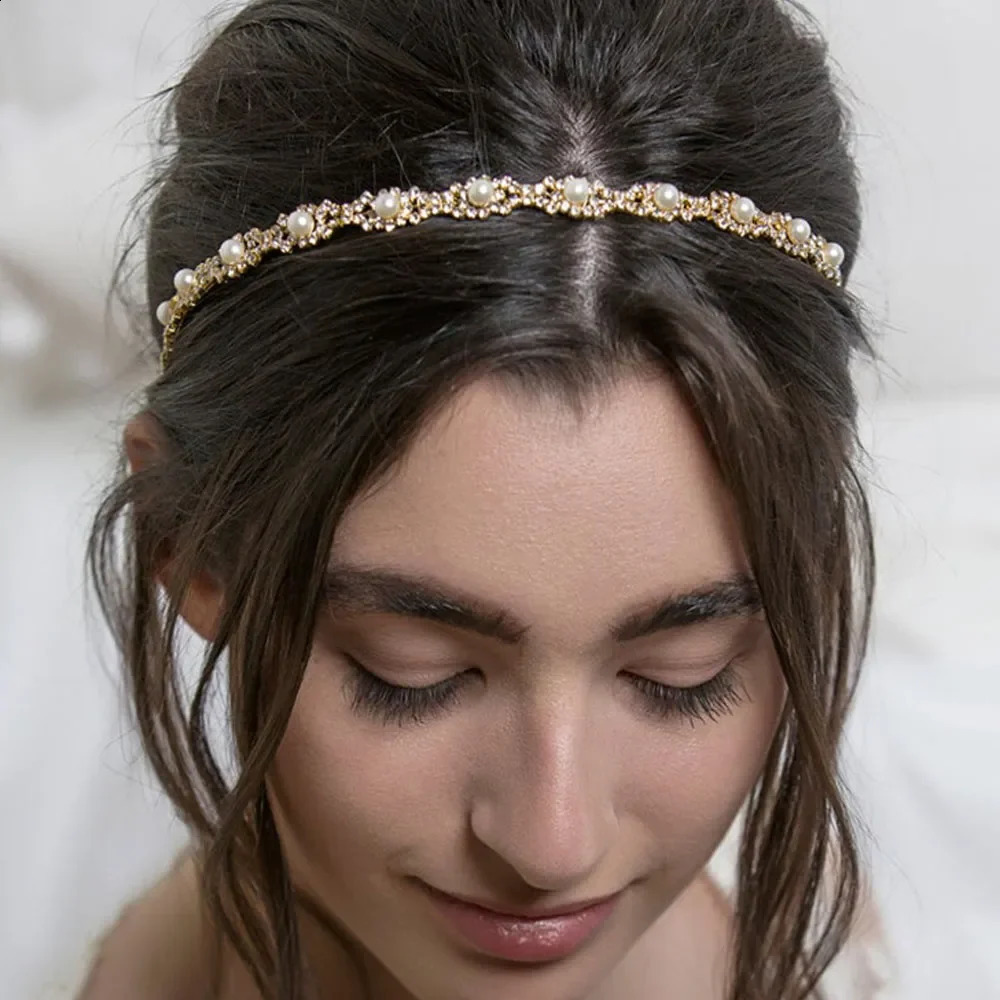 Fashion Women Elastic Headband Wedding Bridal Hair Chain Pearl Crystal Band Head Accessories 250804