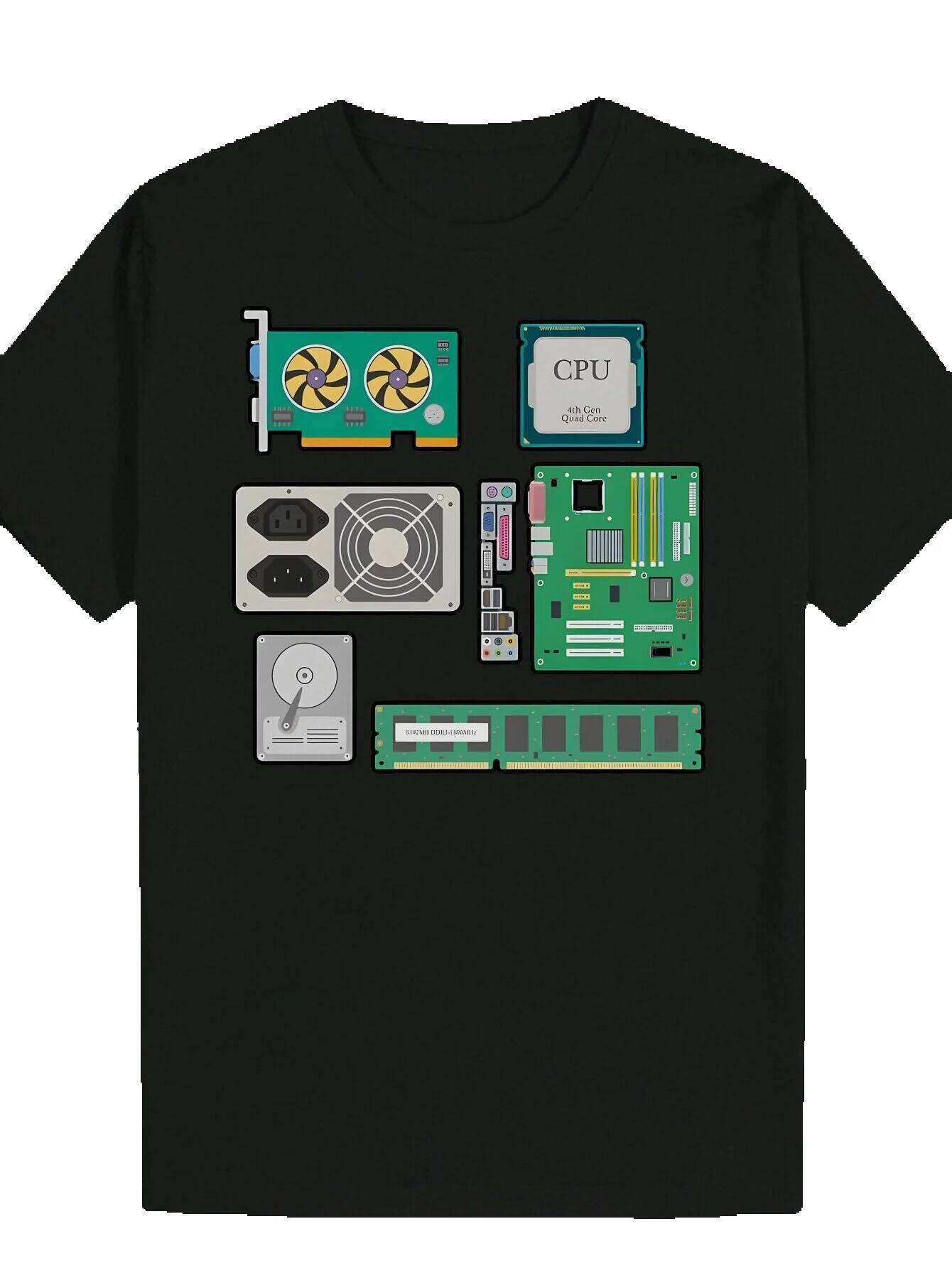 Men's Game Icon - Round Neck Short Sleeve T-Shirt, Computer Sound System Design, Lightweight Polyester Fabric, Perfect for Gamers and Tech Enthus