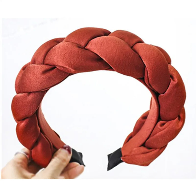 Winter/Autumn Women Thick Braids Headband Solid Adults Headdress Silk Fabric Padded Hairband Wide Hair Hoop Women Hair Ornament 250805