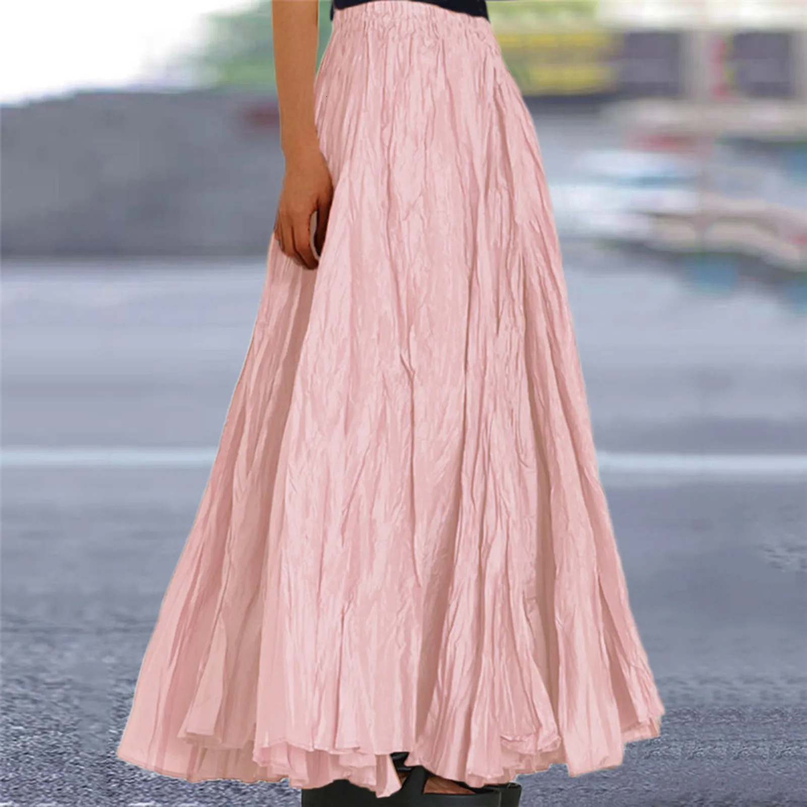 Skirts For Women Female Fashion Casual High Waist Fold Pleatd Dress Soild Vintage Loose Beach Wrap Hip Maxi Long Girls Skirts 250811