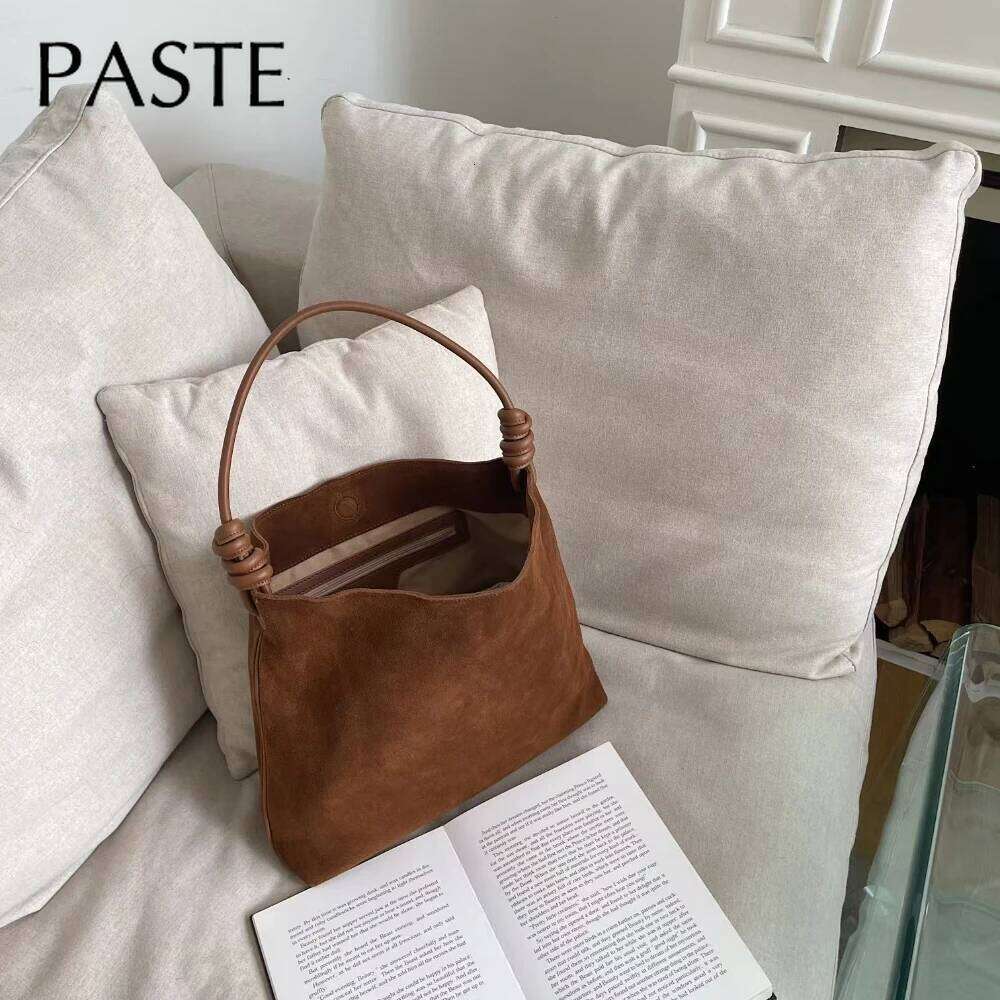 New Winter Big Capacity Slothful Tote First Layer Suede Cow Leather Women Handbag Original Design Chamois Single Shoulder Bag