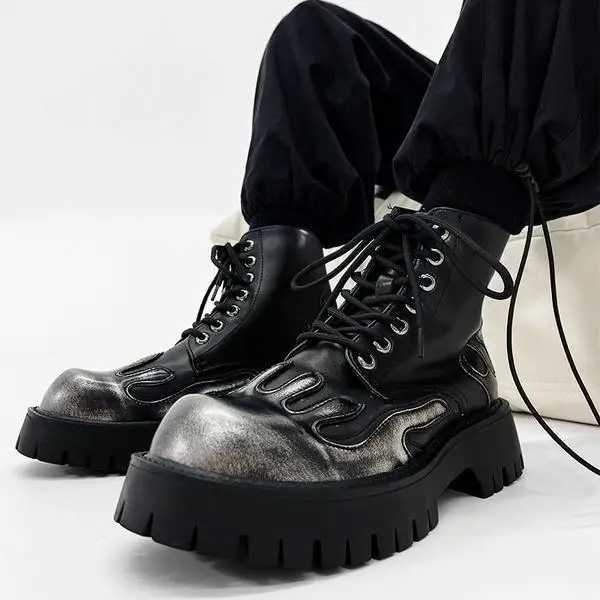 2023 Punk Style Platform Women Men Ankle Boots Womens Motorcycle Boots Fashion Ladies Chunky Shoes Metal Decor Black Gothic W250811
