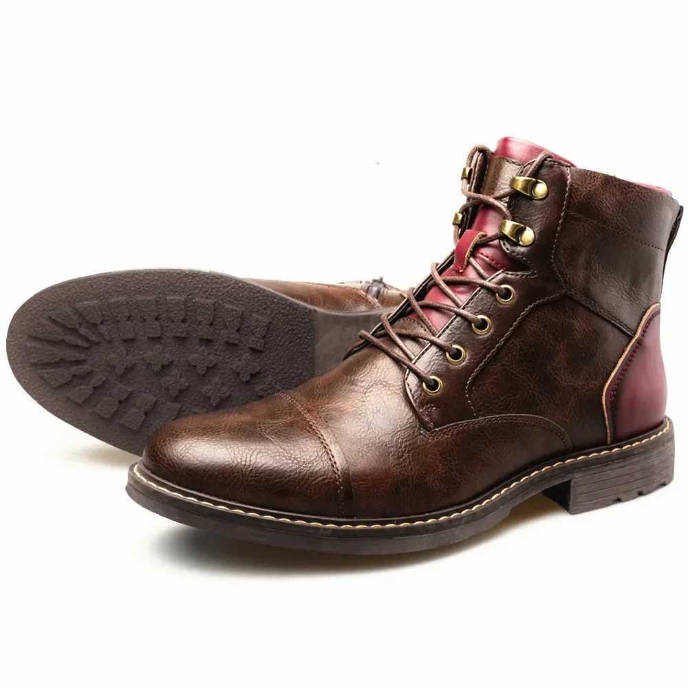 Trend Tooling Boots Men Big Head Tooling Motorcycle Boots Low Leather Shoes Male Cowboy Boots Shoes for Men W250811