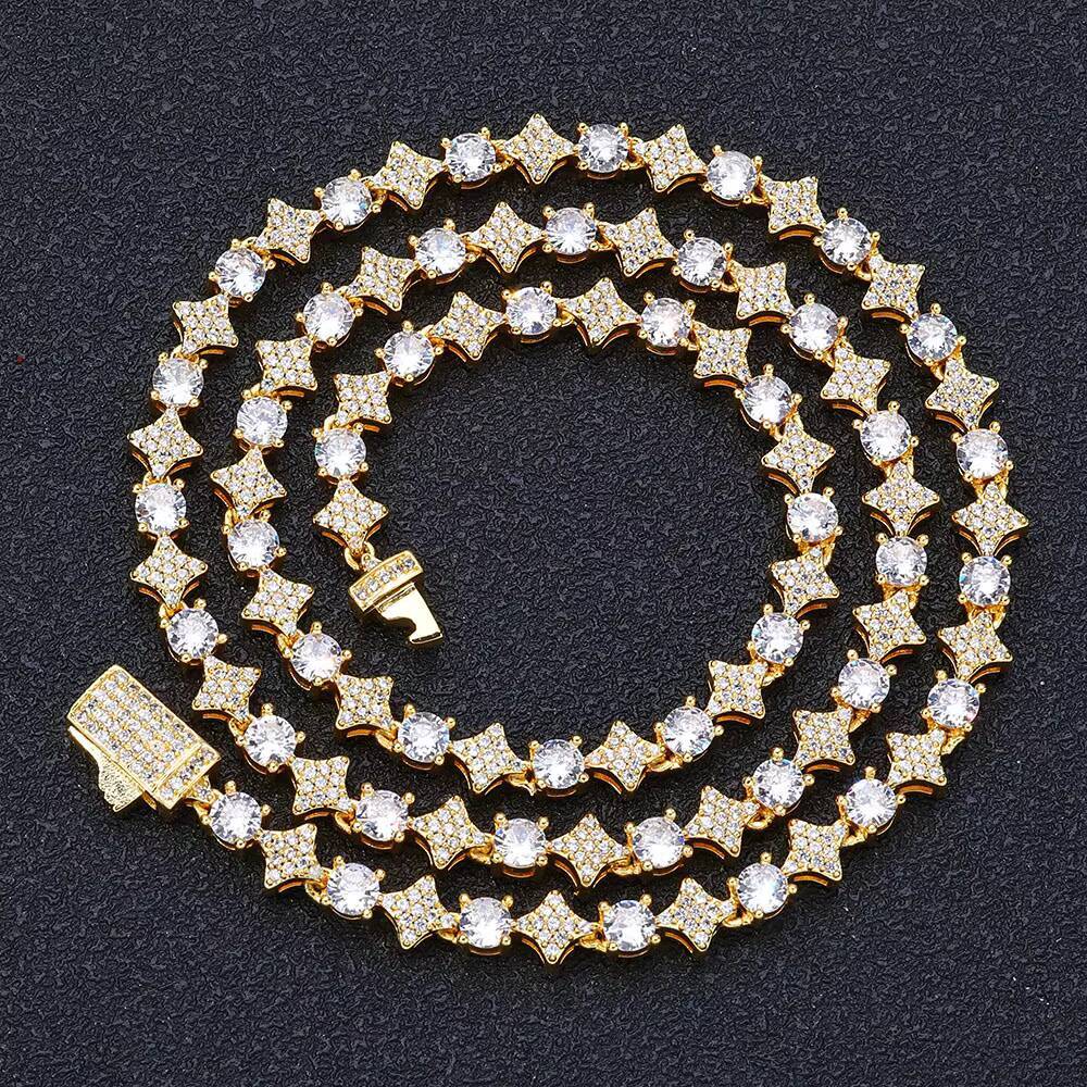 Hip-hop Men's Ice Cube Tennis Necklace 6mm Cross Star Diamond Design 925 Silver Party Fashion Jewelry