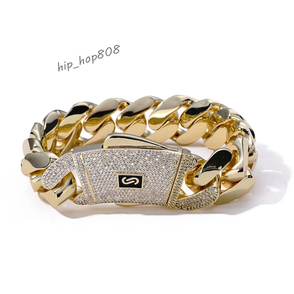 European American Hip-Hop High-End 14K Gold Plated Miami Cuban Link Chain Necklace Micro-Inlaid Fashionable Chains