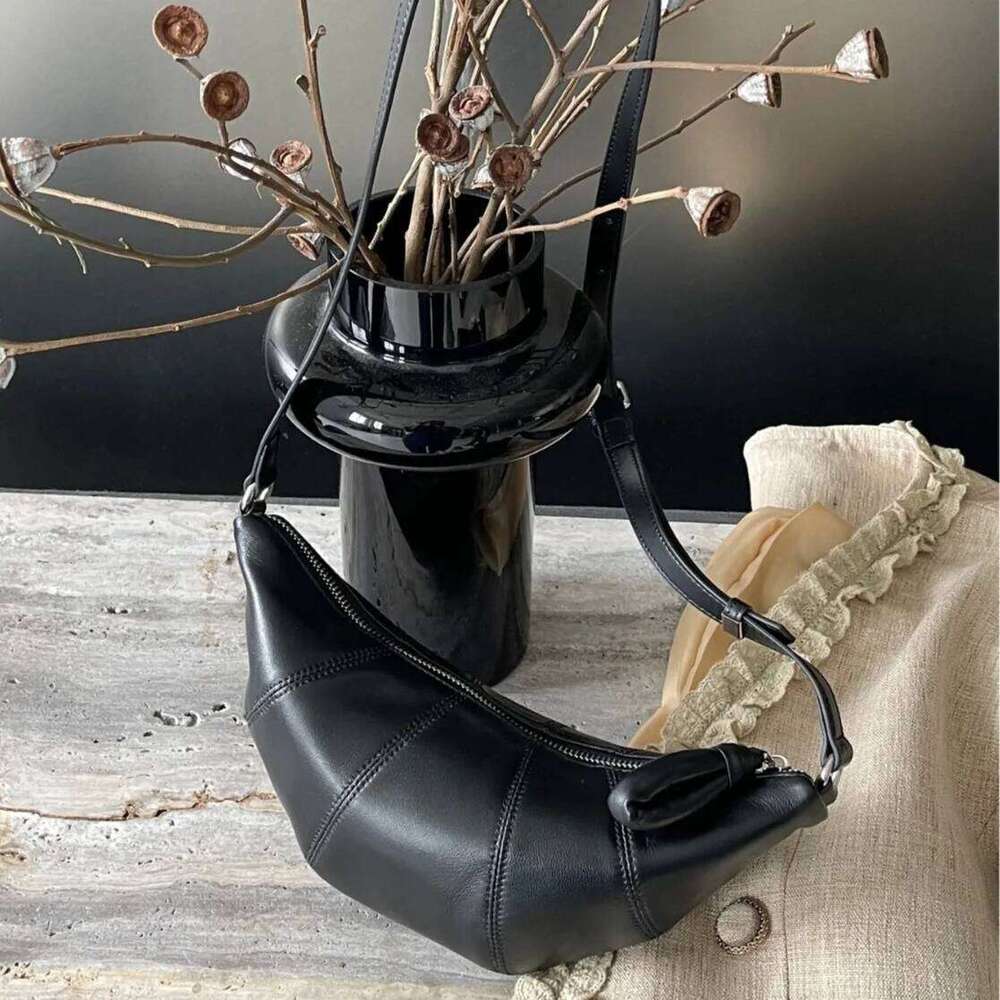 New Fashion Designer Croissant Flap Coffee Black Real Sheepskin Leather Women Crossbody High-end Female Shoulder Bag