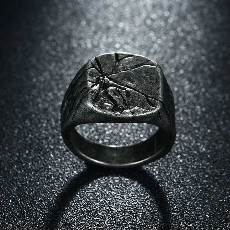 Retro Cracking Rock Large Ring For Men Silver Color Punk Gothic Ring Handmade Jewelry Biker Accessories Domineering Gift For Man 250805