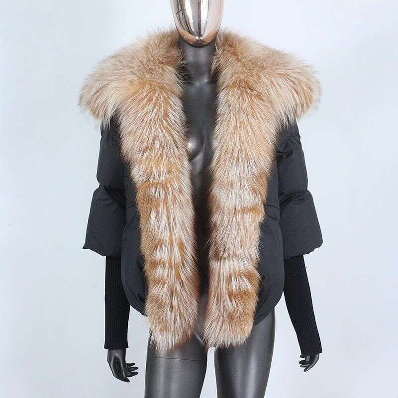 Women's Clothing Jacket Fox Fur Collar Hos High End Atmosphere Warm Loose Slim Hot Styleoded Ribbed Sleeve