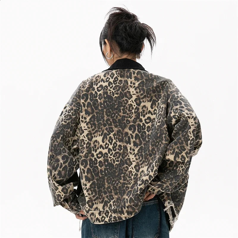 Womens Vintage Short Windbreaker Jacket Autumn Cotton Leopard Denim Jackets for Woman Womens Autumn Clothes 250811